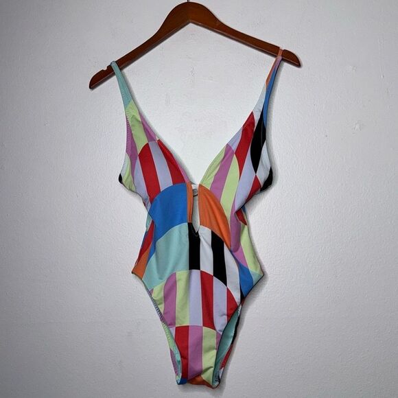 SANCTUARY Womens Cut-Out Stripe One-Piece Swimsuit Size XS - Picture 2 of 7